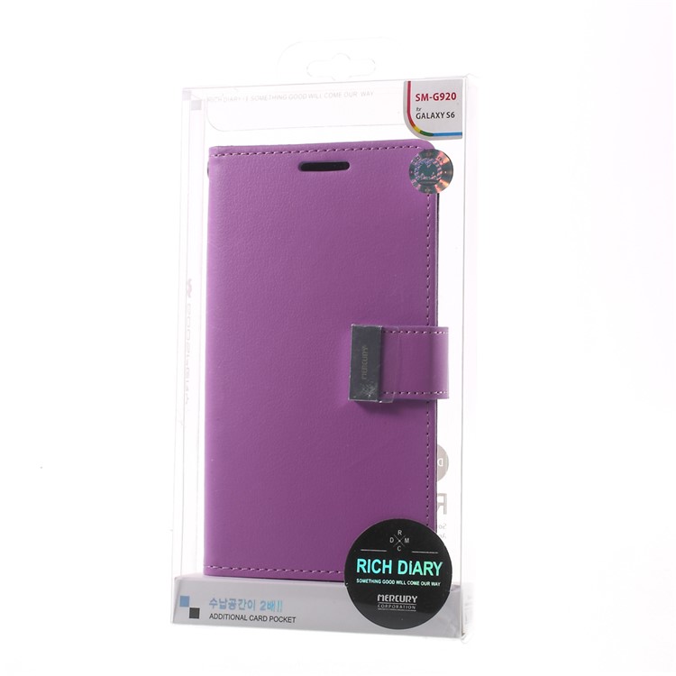 Mercury GOOSPERY Diary Card Slots Leather Case for Samsung Galaxy S6 G920 - Purple-7