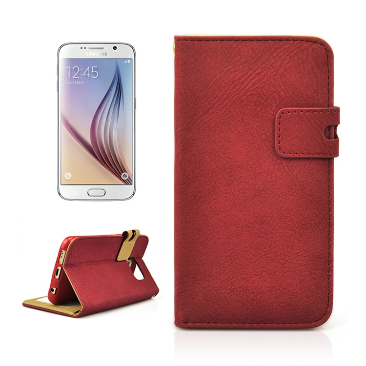 Matte Surface PU Leather Wallet Case for Samsung Galaxy S6 G920 - Red-1