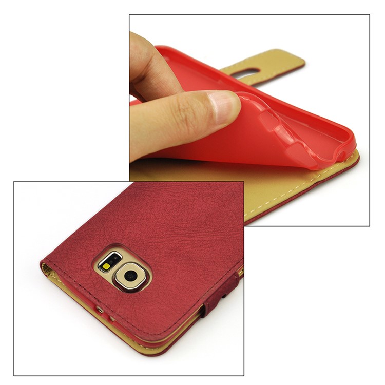 Matte Surface PU Leather Wallet Case for Samsung Galaxy S6 G920 - Red-8