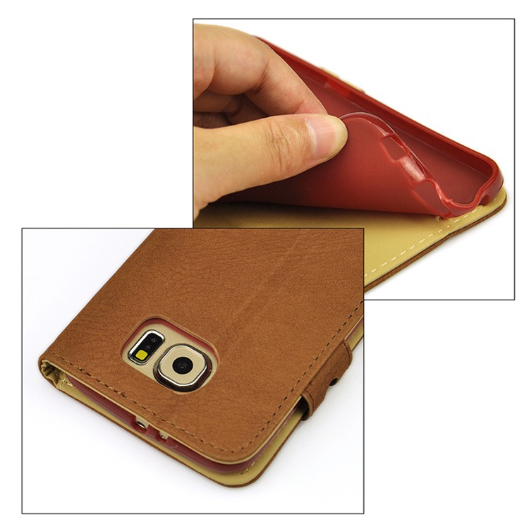 Matte Surface Synthetic Leather Card Holder Case for Galaxy S6 G920 - Brown-8