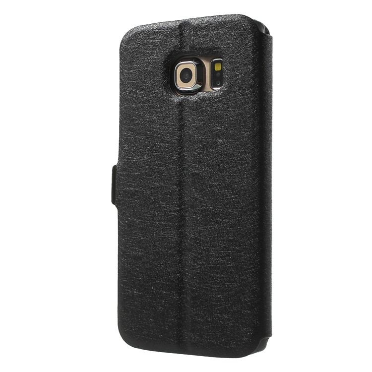 Silk Texture Dual Windows Leather Case for Samsung Galaxy S6 edge G925 - Black-2