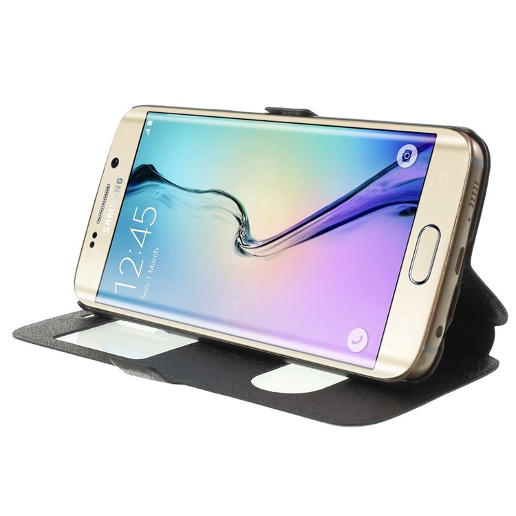 Silk Texture Dual Windows Leather Case for Samsung Galaxy S6 edge G925 - Black-3