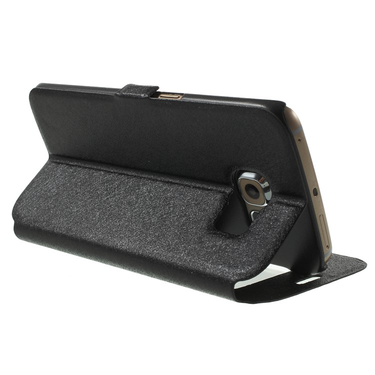 Silk Texture Dual Windows Leather Case for Samsung Galaxy S6 edge G925 - Black-4
