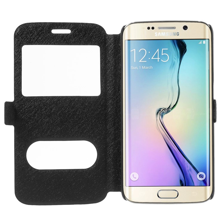 Silk Texture Dual Windows Leather Case for Samsung Galaxy S6 edge G925 - Black-5