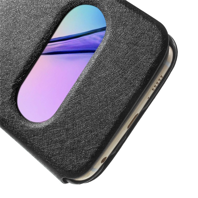 Silk Texture Dual Windows Leather Case for Samsung Galaxy S6 edge G925 - Black-7
