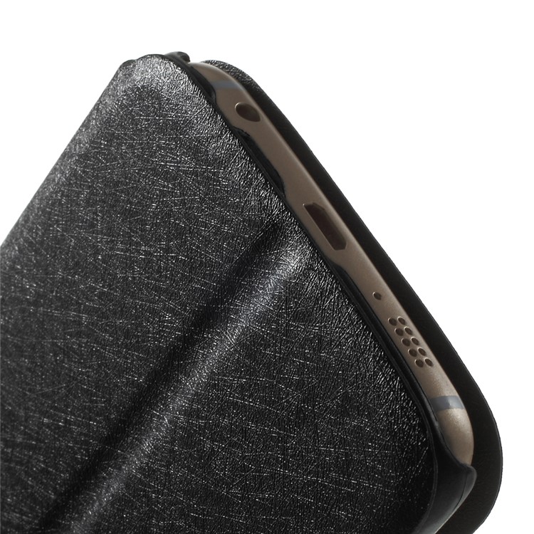 Silk Texture Dual Windows Leather Case for Samsung Galaxy S6 edge G925 - Black-8