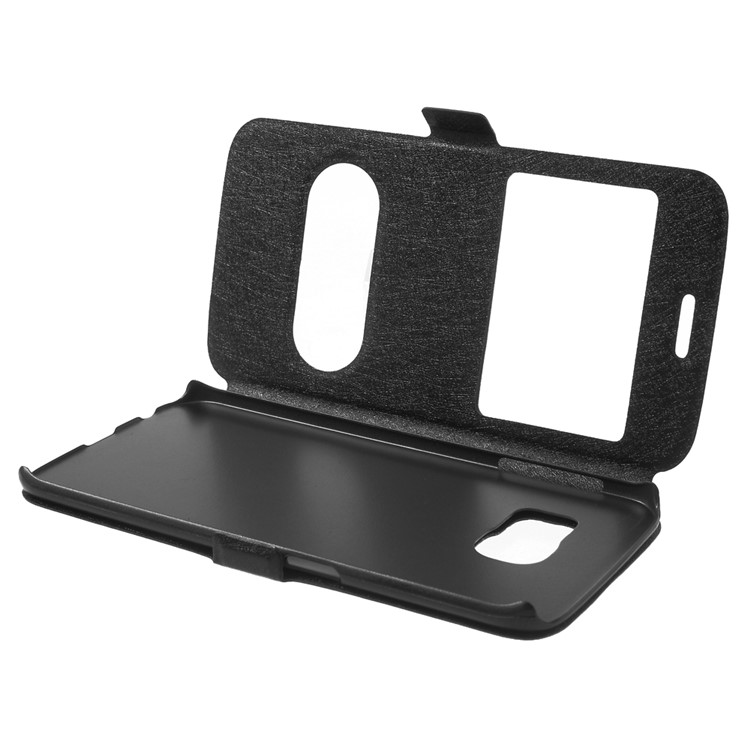 Silk Texture Dual Windows Leather Case for Samsung Galaxy S6 edge G925 - Black-9