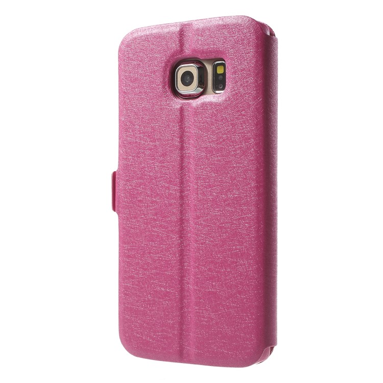 Silk Texture Leather Cover for Samsung Galaxy S6 edge G925 with Dual View Windows - Rose-2