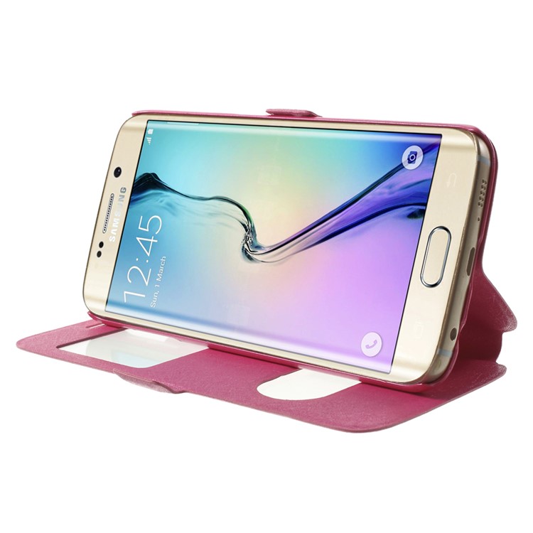 Silk Texture Leather Cover for Samsung Galaxy S6 edge G925 with Dual View Windows - Rose-3