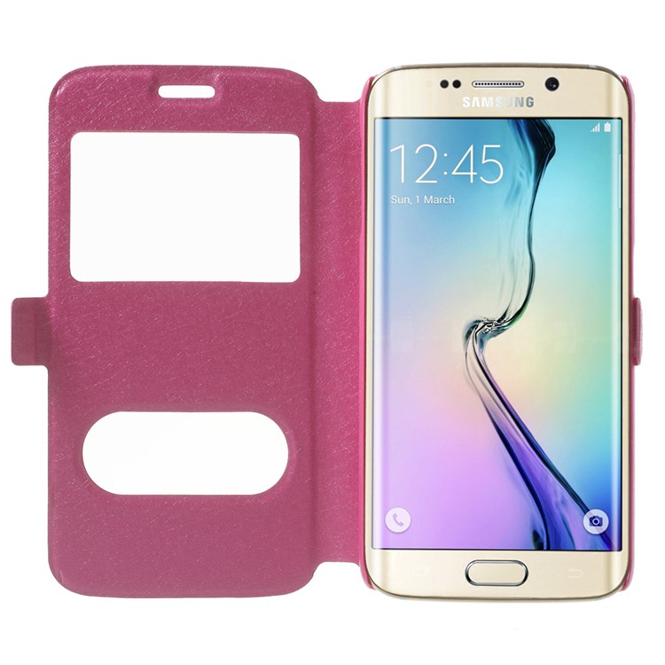 Silk Texture Leather Cover for Samsung Galaxy S6 edge G925 with Dual View Windows - Rose-5
