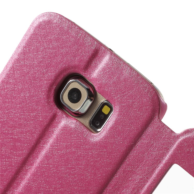 Silk Texture Leather Cover for Samsung Galaxy S6 edge G925 with Dual View Windows - Rose-6