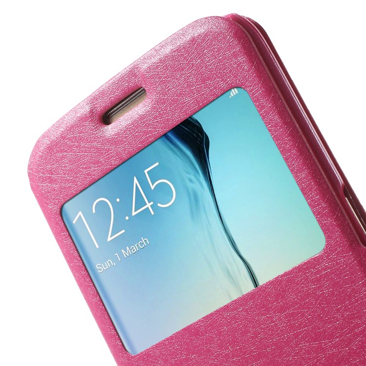 Silk Texture Leather Cover for Samsung Galaxy S6 edge G925 with Dual View Windows - Rose-7