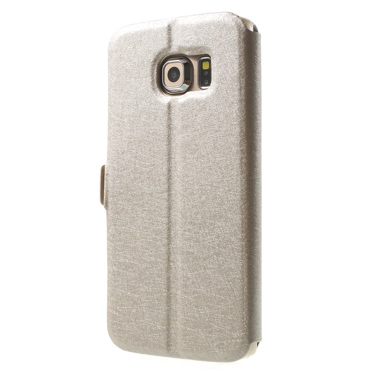 Silk Texture Dual Windows Stand Leather Case for Samsung Galaxy S6 edge G925 - Champagne-2