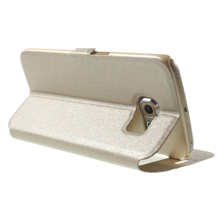 Silk Texture Dual Windows Stand Leather Case for Samsung Galaxy S6 edge G925 - Champagne-4