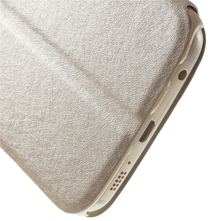 Silk Texture Dual Windows Stand Leather Case for Samsung Galaxy S6 edge G925 - Champagne-8