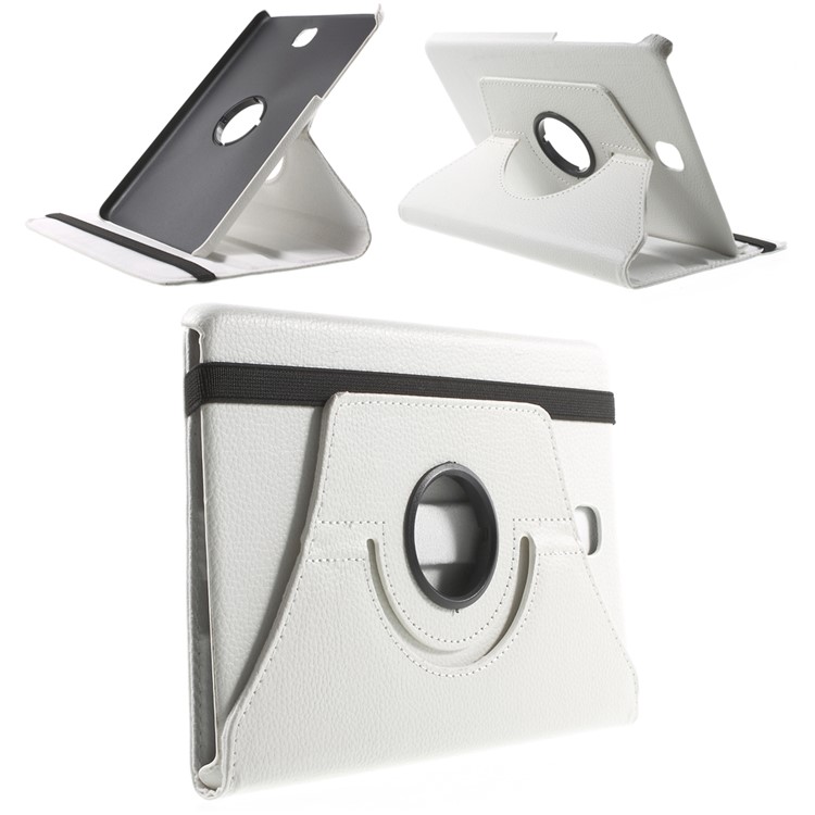 Lychee Grain Leather Case for Samsung Galaxy Tab A 8.0 T350 with 360 Degree Rotary Stand - White-1