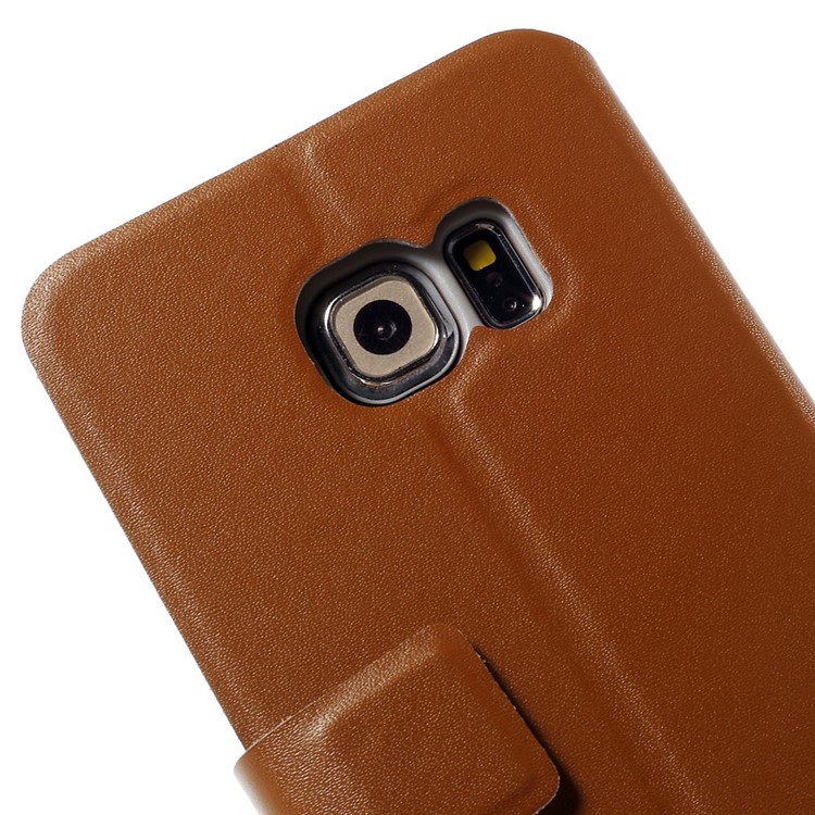 DOORMOON Genuine Leather Flip Cover for Samsung Galaxy S6 edge G925 - Brown-10