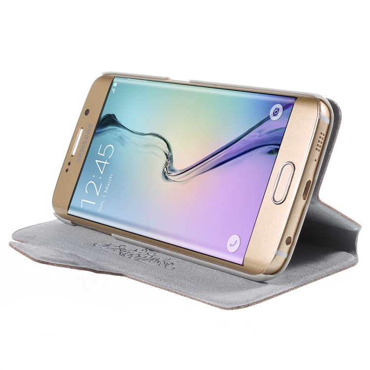 DOORMOON Genuine Leather Flip Cover for Samsung Galaxy S6 edge G925 - Brown-4