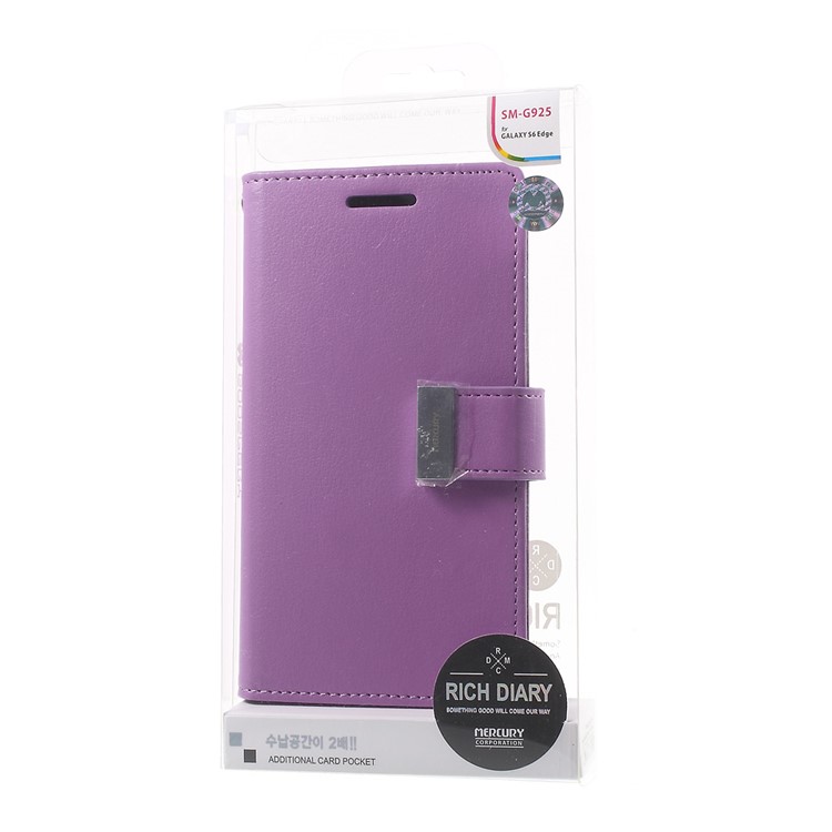 MERCURY GOOSPERY Rich Diary Leather Shell for Samsung Galaxy S6 Edge G925 - Purple-9