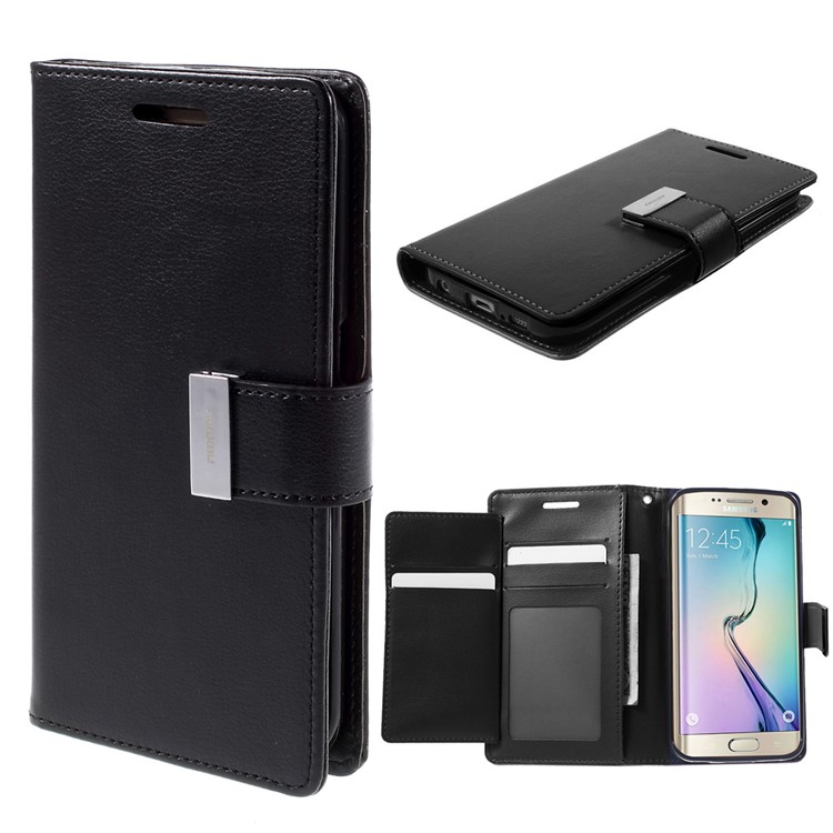 MERCURY GOOSPERY Rich Diary Leather Case for Samsung Galaxy S6 Edge G925 - Black-1