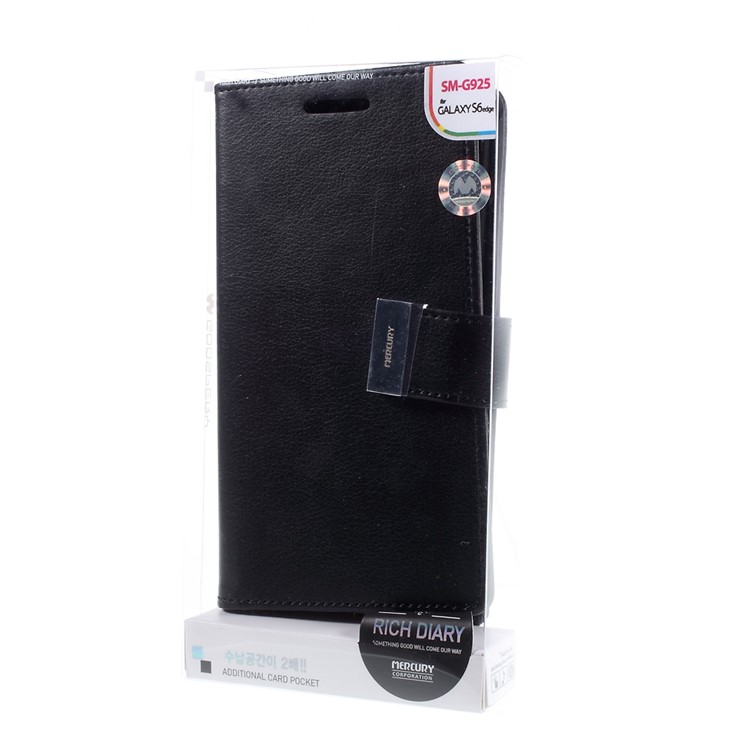 MERCURY GOOSPERY Rich Diary Leather Case for Samsung Galaxy S6 Edge G925 - Black-10