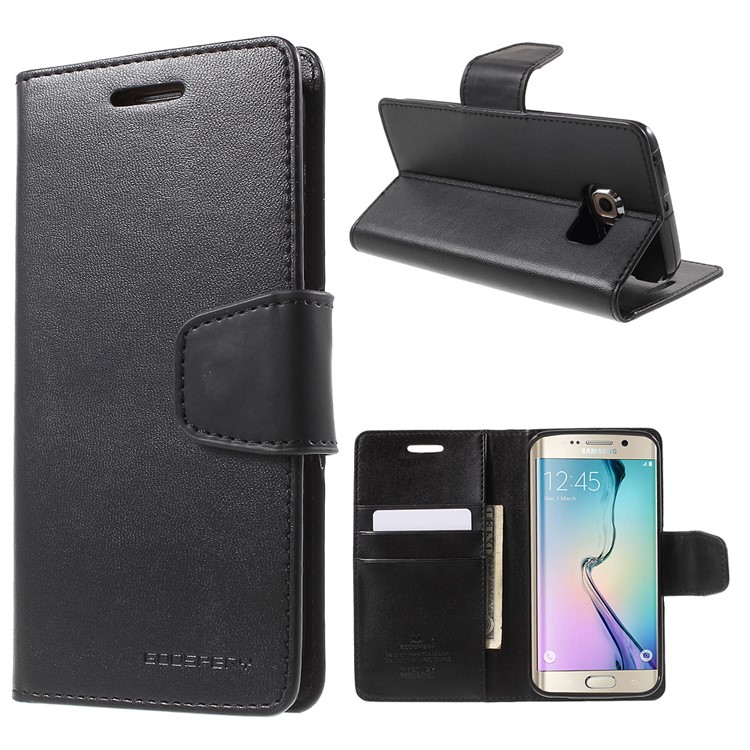 MERCURY GOOSPERY Wallet Leather Case for Samsung Galaxy S6 Edge G925 with Stand - Black-1