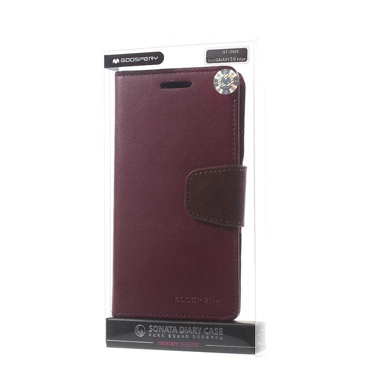 MERCURY GOOSPERY Wallet Leather Shell for Samsung Galaxy S6 Edge G925 with Stand - Wine Red-11