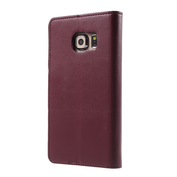 MERCURY GOOSPERY Wallet Leather Shell for Samsung Galaxy S6 Edge G925 with Stand - Wine Red-2