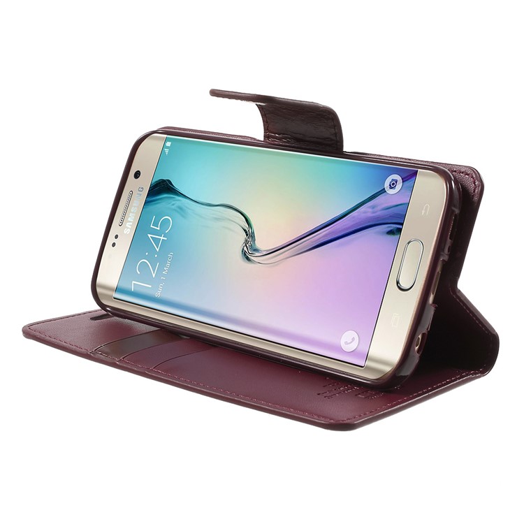 MERCURY GOOSPERY Wallet Leather Shell for Samsung Galaxy S6 Edge G925 with Stand - Wine Red-3
