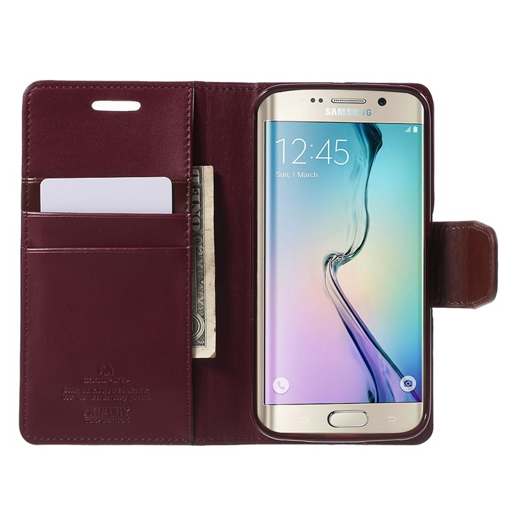 MERCURY GOOSPERY Wallet Leather Shell for Samsung Galaxy S6 Edge G925 with Stand - Wine Red-5