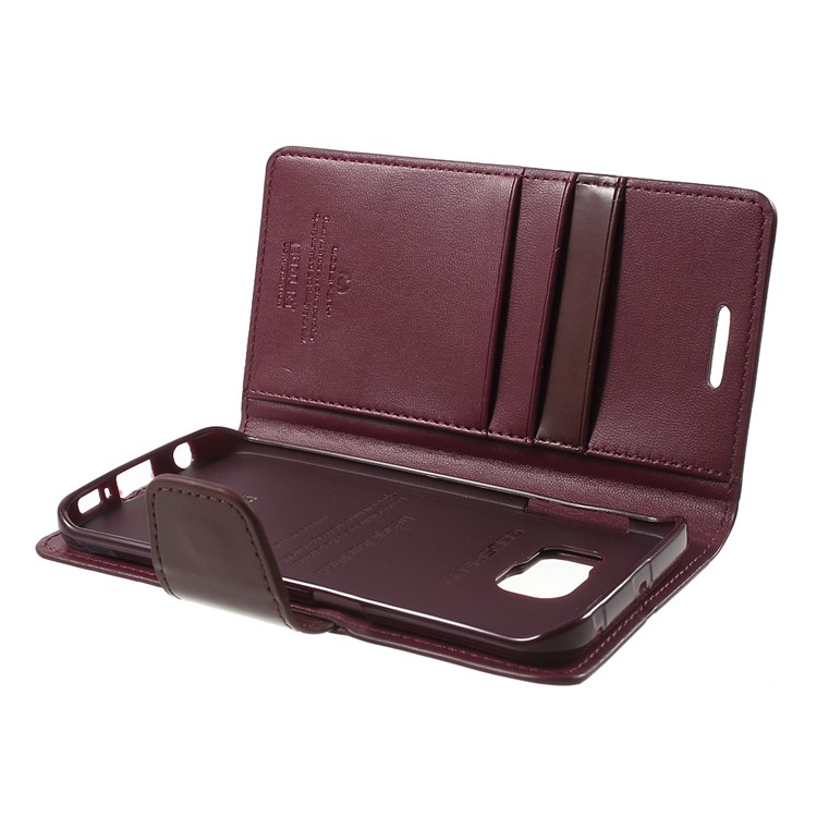 MERCURY GOOSPERY Wallet Leather Shell for Samsung Galaxy S6 Edge G925 with Stand - Wine Red-6