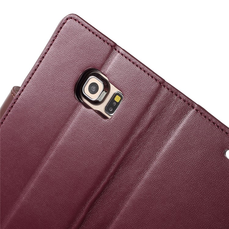 MERCURY GOOSPERY Wallet Leather Shell for Samsung Galaxy S6 Edge G925 with Stand - Wine Red-8