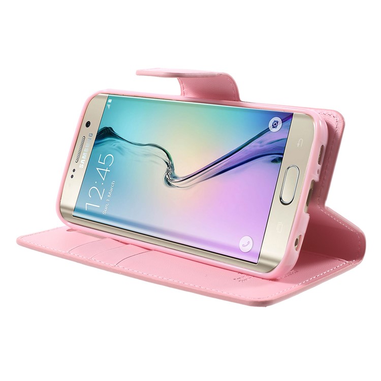 MERCURY GOOSPERY Wallet Leather Cover for Samsung Galaxy S6 Edge G925 with Stand - Pink-3