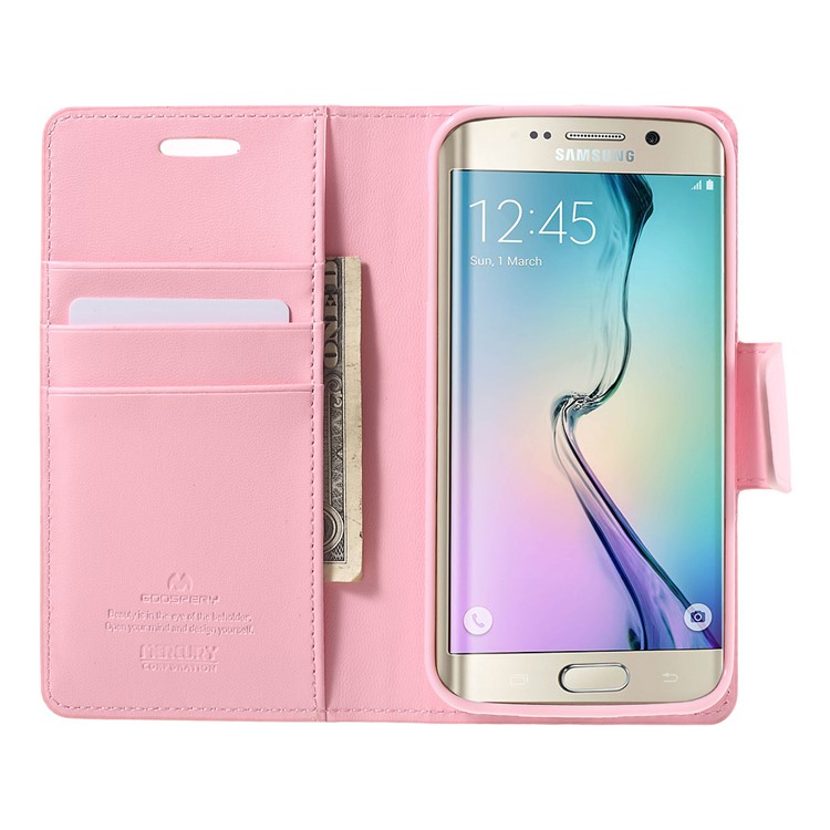 MERCURY GOOSPERY Wallet Leather Cover for Samsung Galaxy S6 Edge G925 with Stand - Pink-5