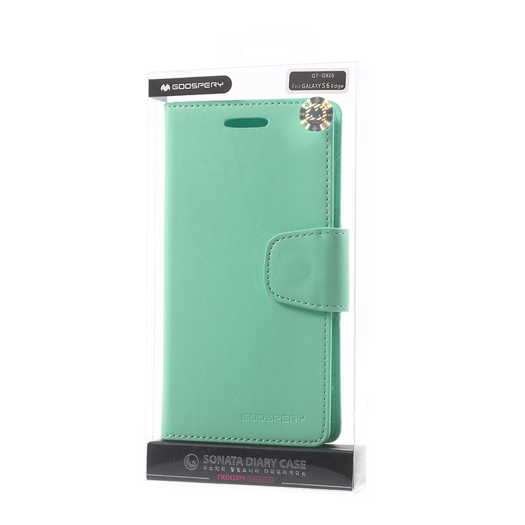 MERCURY GOOSPERY Wallet Leather Cover for Samsung Galaxy S6 Edge G925 with Stand - Cyan-10