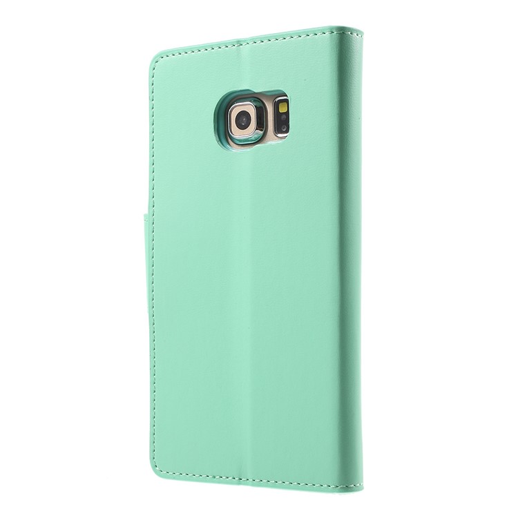 MERCURY GOOSPERY Wallet Leather Cover for Samsung Galaxy S6 Edge G925 with Stand - Cyan-2