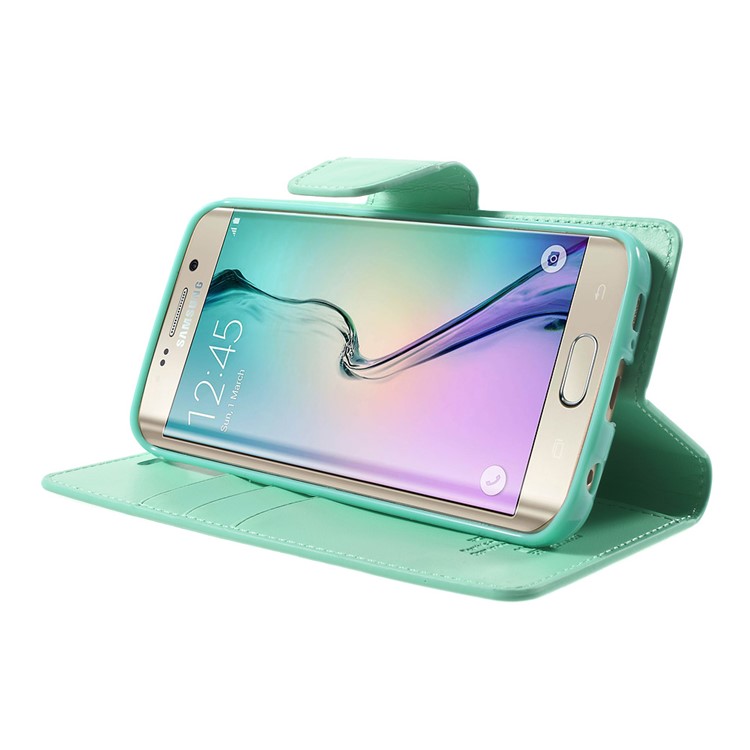 MERCURY GOOSPERY Wallet Leather Cover for Samsung Galaxy S6 Edge G925 with Stand - Cyan-3