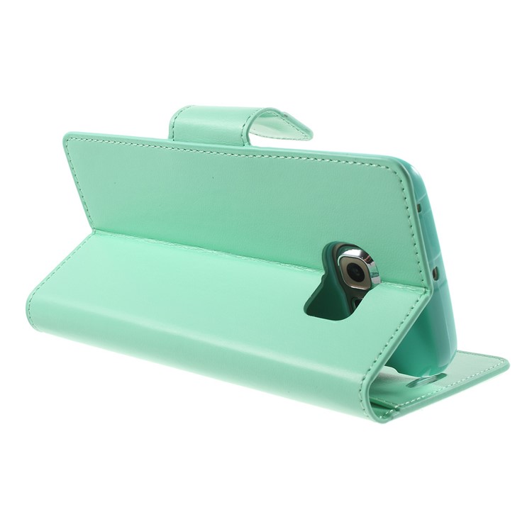 MERCURY GOOSPERY Wallet Leather Cover for Samsung Galaxy S6 Edge G925 with Stand - Cyan-4
