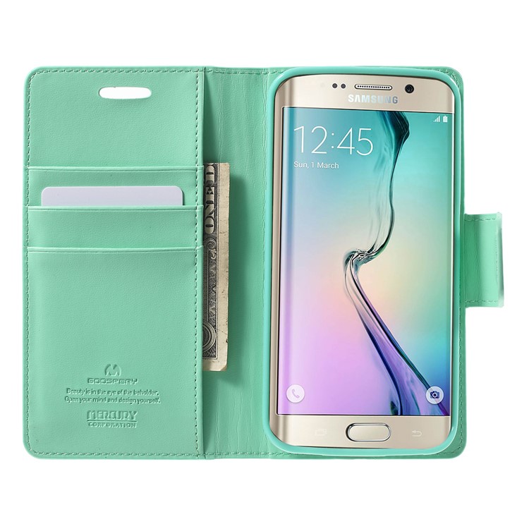 MERCURY GOOSPERY Wallet Leather Cover for Samsung Galaxy S6 Edge G925 with Stand - Cyan-5