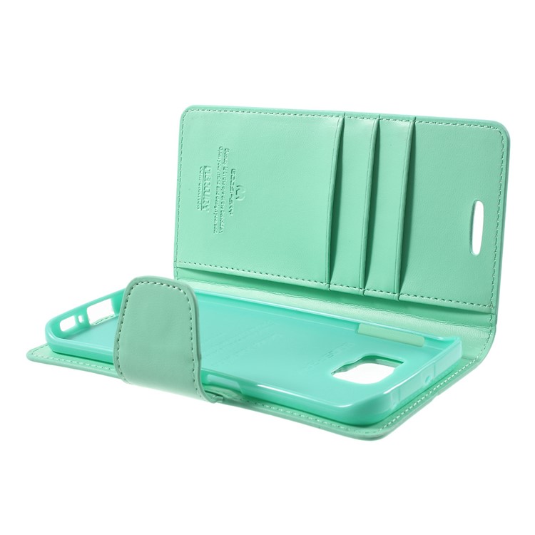 MERCURY GOOSPERY Wallet Leather Cover for Samsung Galaxy S6 Edge G925 with Stand - Cyan-6
