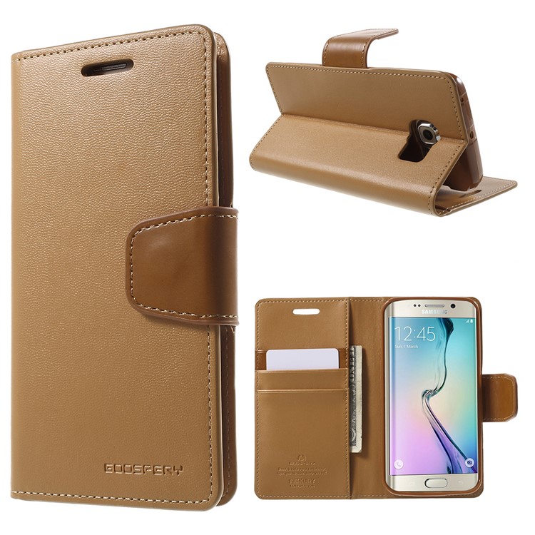 MERCURY GOOSPERY Wallet Leather Cover for Samsung Galaxy S6 Edge G925 with Stand - Brown-1