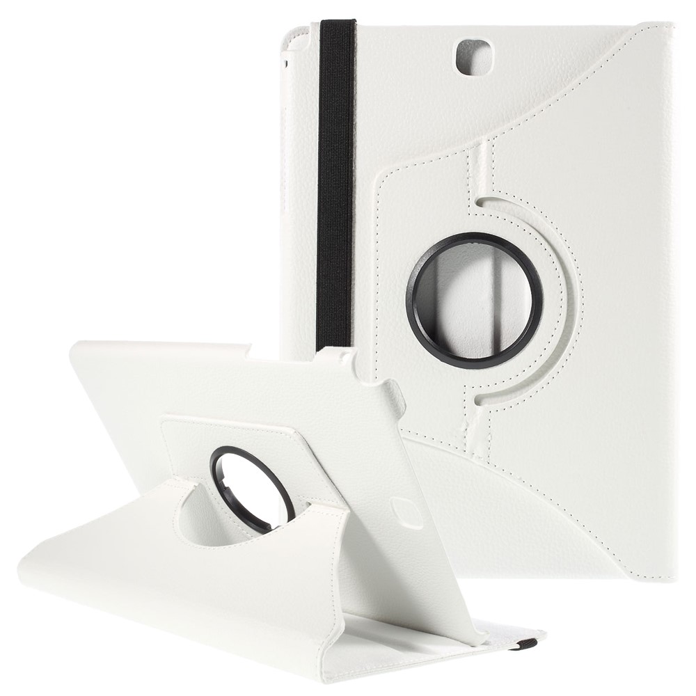 Lychee Grain Leather Rotary Stand Shell for Samsung Galaxy Tab A 9.7 T550 T555 - White-1