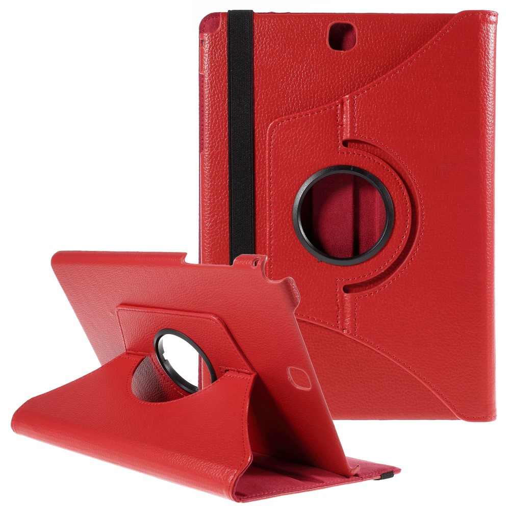 Lychee Grain Leather Rotary Stand Shell for Samsung Galaxy Tab A 9.7 T550 T555 - Red-1