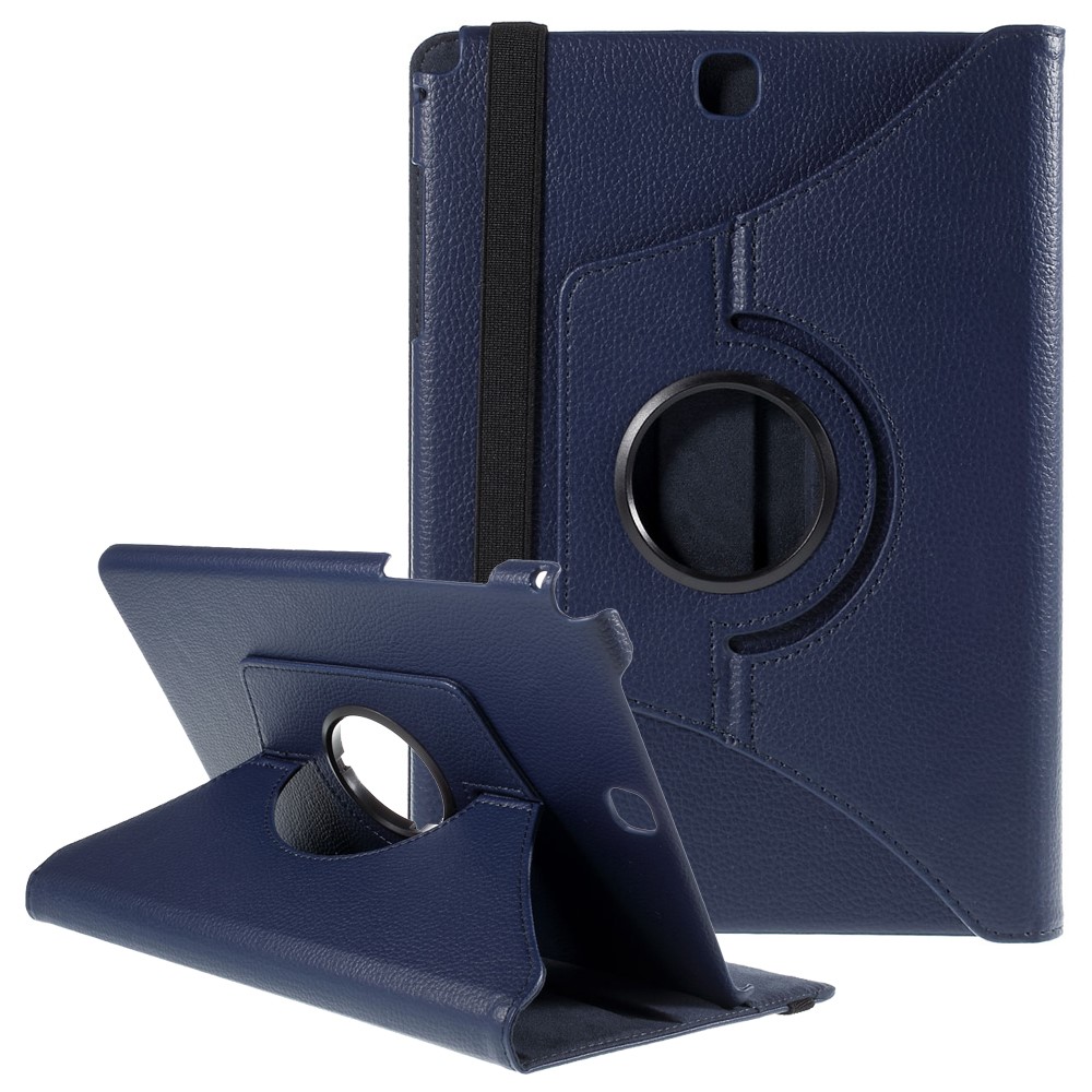For Samsung Galaxy Tab A 9.7 T550 T555 Lychee Leather Cover with Rotary Stand - Deep Blue-1