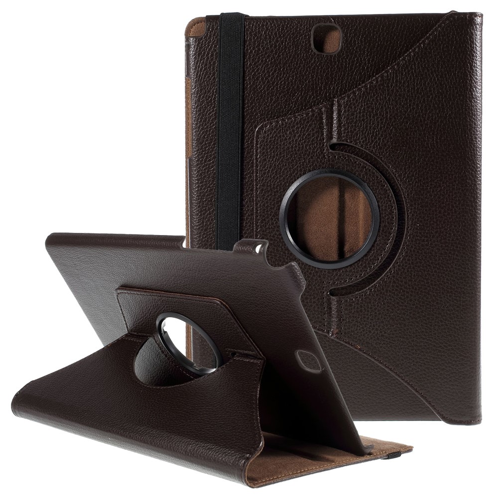 For Samsung Galaxy Tab A 9.7 T550 T555 Lychee Leather Cover with Rotary Stand - Coffee-1