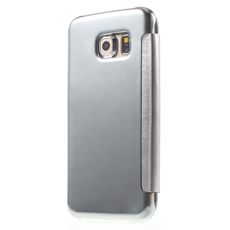 Invisible View Plating PC Smart Leather Case for Samsung Galaxy S6 edge G925 - Silver-2