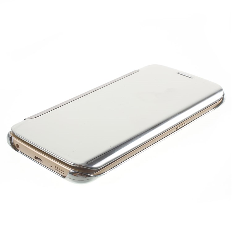 Invisible View Plating PC Smart Leather Case for Samsung Galaxy S6 edge G925 - Silver-3