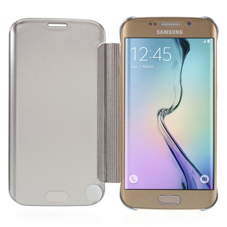 Invisible View Plating PC Smart Leather Case for Samsung Galaxy S6 edge G925 - Silver-4