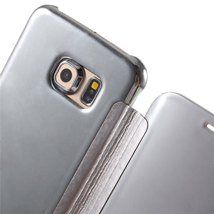 Invisible View Plating PC Smart Leather Case for Samsung Galaxy S6 edge G925 - Silver-5
