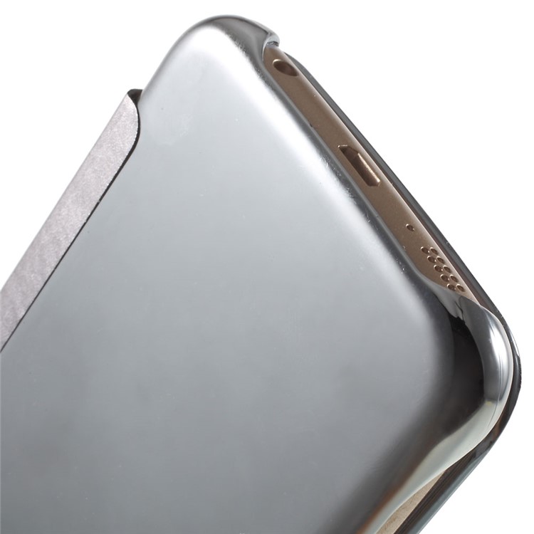 Invisible View Plating PC Smart Leather Case for Samsung Galaxy S6 edge G925 - Silver-7